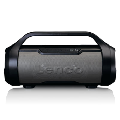 Lenco SPR-070BK - Spritzwasserfester Bluetooth®-Lautsprecher mit UKW Radio, USB und SD, Partylichter - Schwarz