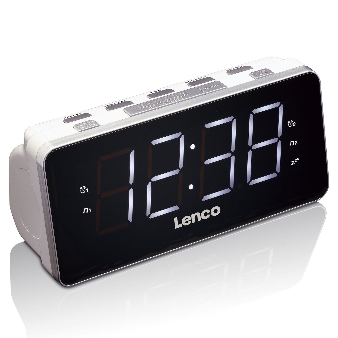 Lenco CR-18 White - FM-Radiowecker mit großem 1,8" Display - weiße LED´s - 2 Weckzeiten - Schlummerfunktion - Dimmfunktion - Weiß