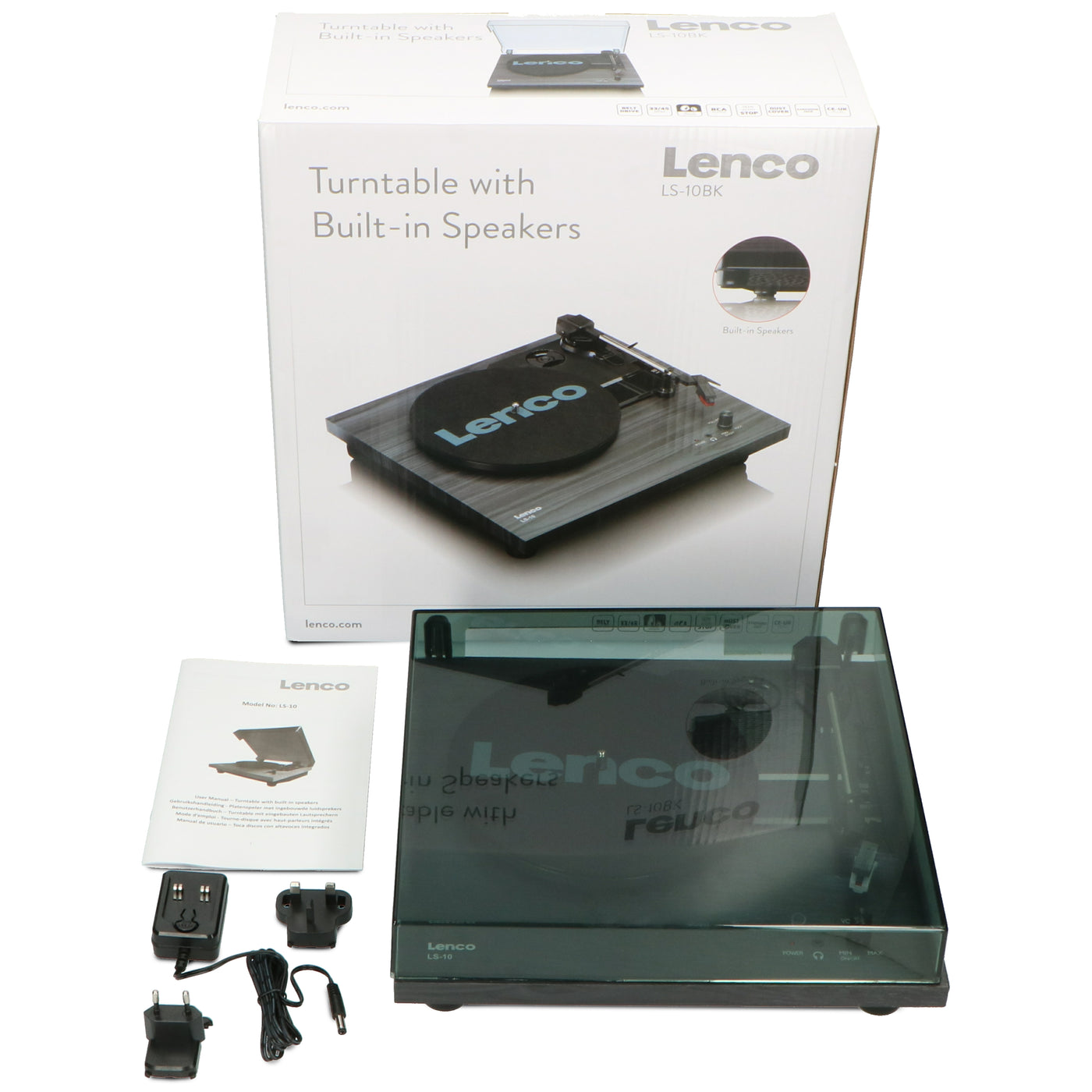 Lenco LS-10BK - Plattenspieler mit Riemenantrieb und Holzgehäuse - eingebaute Lautsprecher - Kopfhöreranschluß - Schwarz