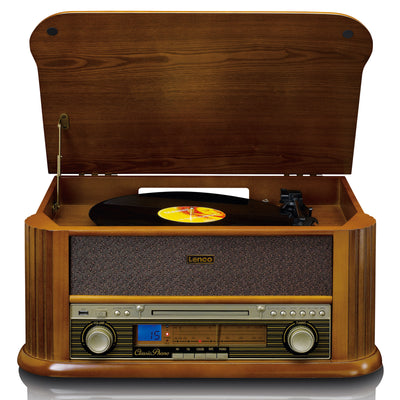 Classic Phono TCD-2550WD - Plattenspieler mit DAB+/UKW Radio, USB Codierung, CD- und Kassettenspieler - Holz