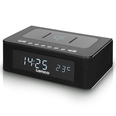 Lenco CR-580BK - Stereo FM-Radiowecker Bluetooth®, USB und drahtloses QI-Ladegerät - Schwarz