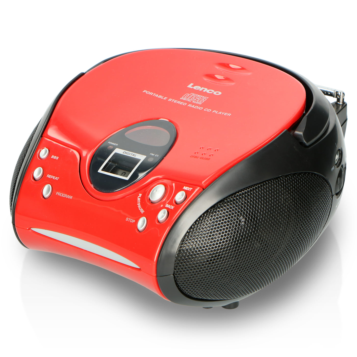 Lenco SCD-24 Red/Black - Tragbares FM-Radio mit CD-Player - Kopfhöreranschluß - Rot/Schwarz