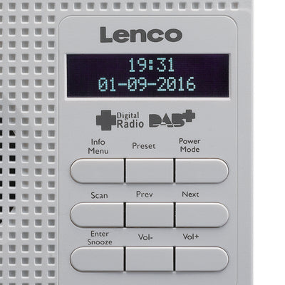 Lenco PDR-020WH - Tragbares Radio DAB+ FM-Radio mit Weckfunktion - Weiß