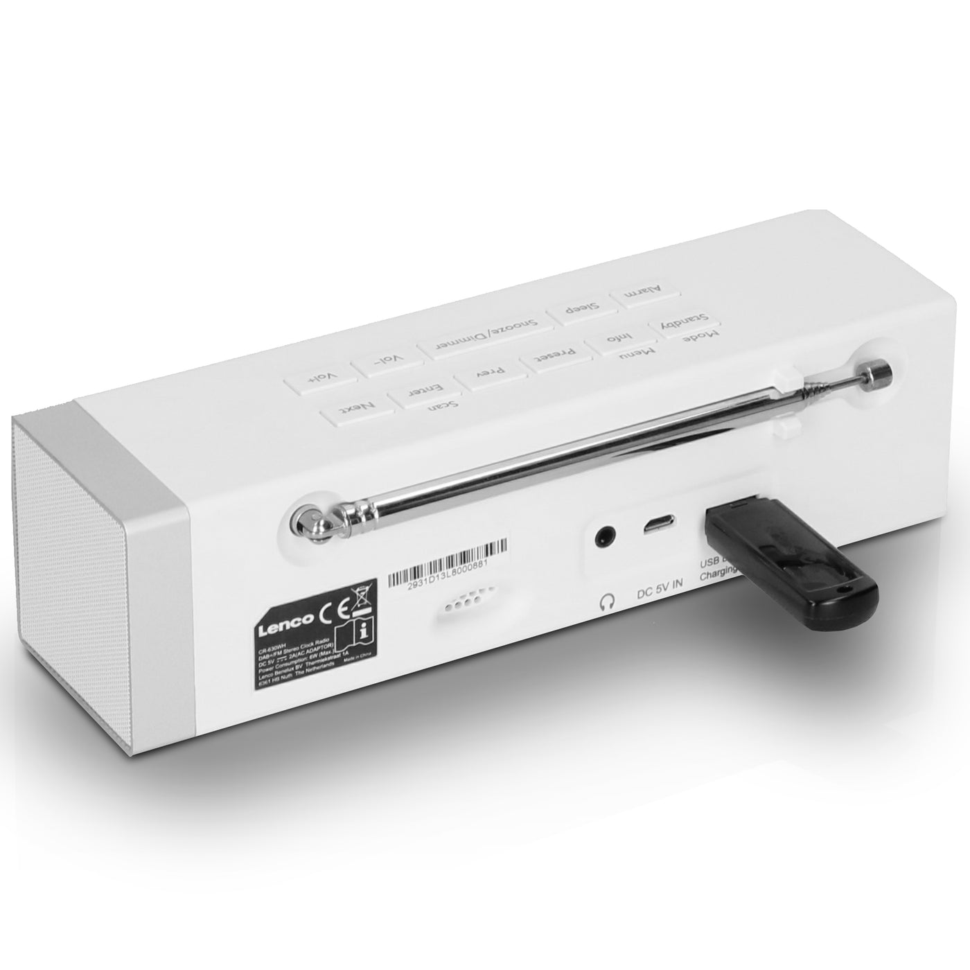 Lenco CR-630WH - Stereo DAB+/FM Radiowecker mit großem Display - USB-Anschluß mit Ladefunktion - 2 x 2 Watt RMS - Weiß