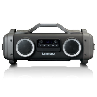 Lenco SPR-200BK - Spritzwasserfester Bluetooth®-Lautsprecher UKW Radio USB und micro SD mit Lichteffekten - Schwarz
