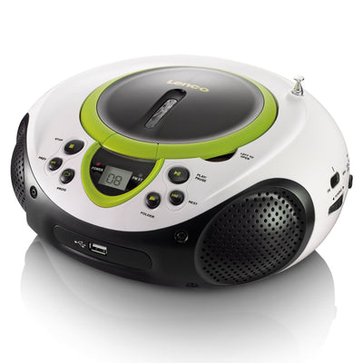 Lenco SCD-38 USB Green - Tragbares FM-Radio mit CD/MP3-Player - USB-Eingang - AUX-Eingang - Grün