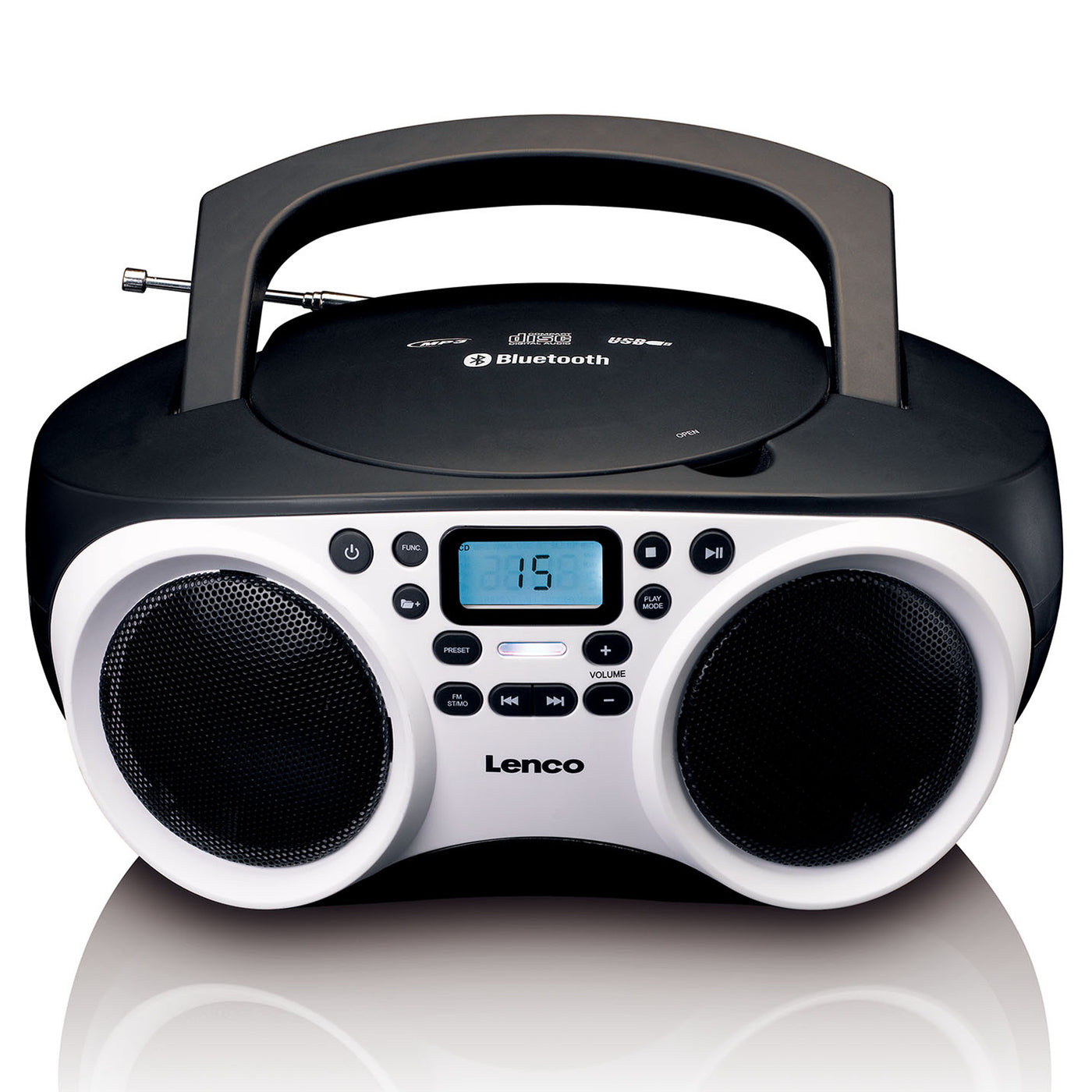 Lenco SCD-501WH - Tragbares FM-Radio mit CD/MP3-Player - Bluetooth® - USB-Eingang - AUX-Eingang - Kopfhöreranschluß - Weiß