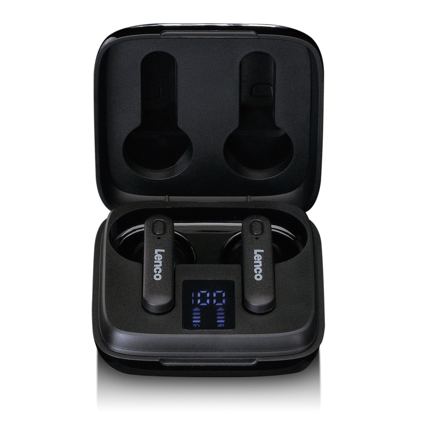 Lenco EPB-430BK - Kabellose Kopfhörer, Ladestation mit Display, Bluetooth® und TWS, schwarz