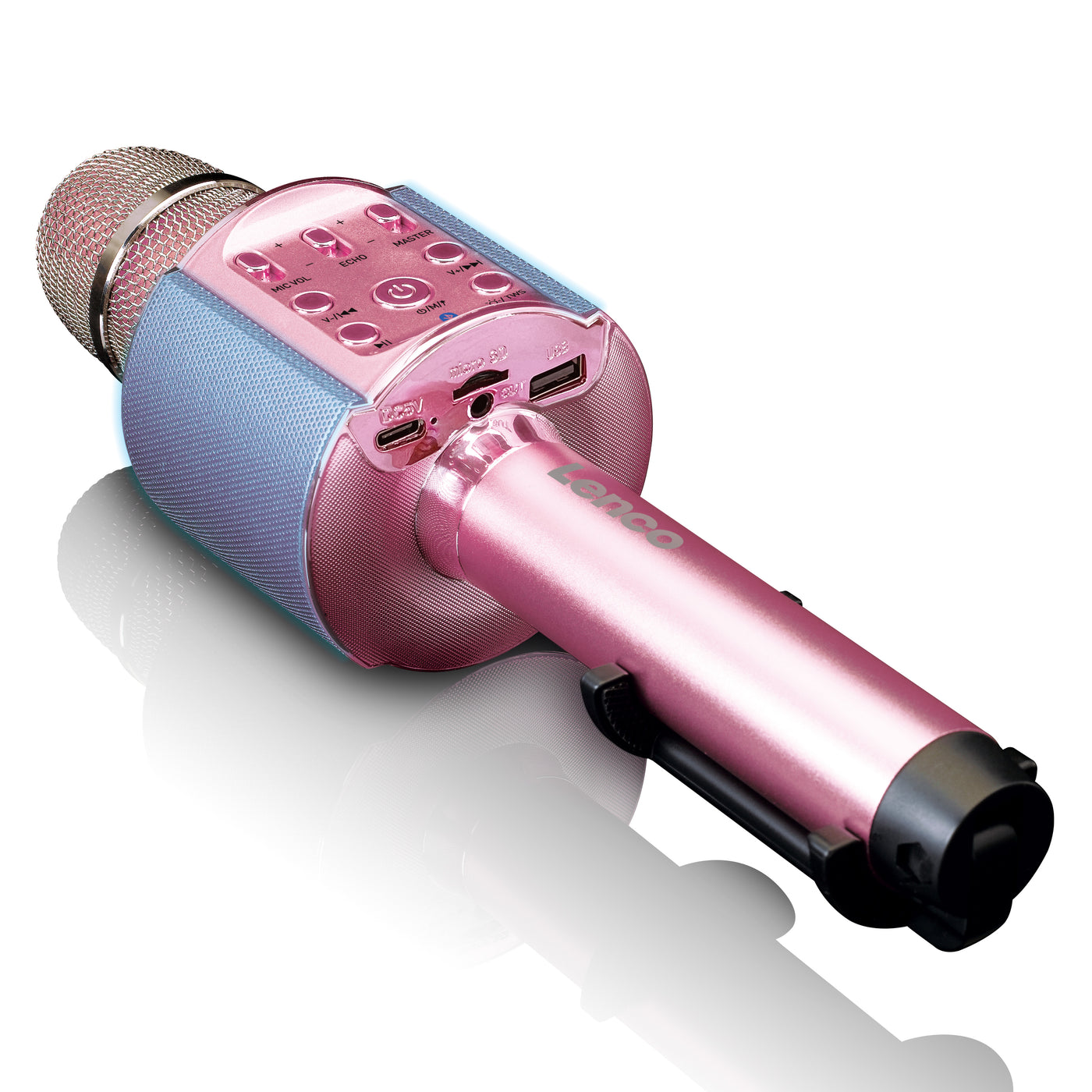 Lenco BMC-090PK - Karaoke Mikrofon mit Bluetooth® - 5 Watt RMS Lautsprecher - Integrierter Akku - Lichteffekte - Handyhalter - USB/SD - Pink