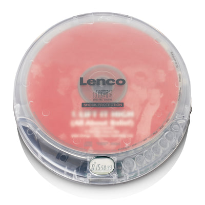 Lenco CD-202TR - Tragbarer CD-Player mit Anti-Schock - Hörbuchfunktion - Akku-Aufladefunktion - Transparent