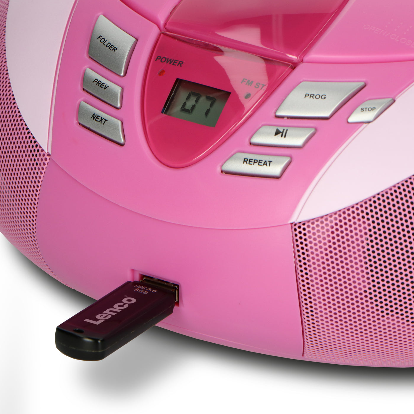 Lenco SCD-37 USB Pink - Tragbares FM-Radio mit CD/MP3-Player - USB-Eingang - AUX-Eingang - Pink