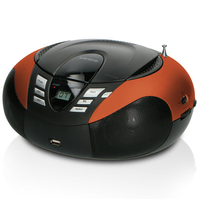 Lenco SCD-37 USB Orange - Tragbares FM-Radio mit CD/MP3-Player - USB-Eingang - AUX-Eingang - Orange