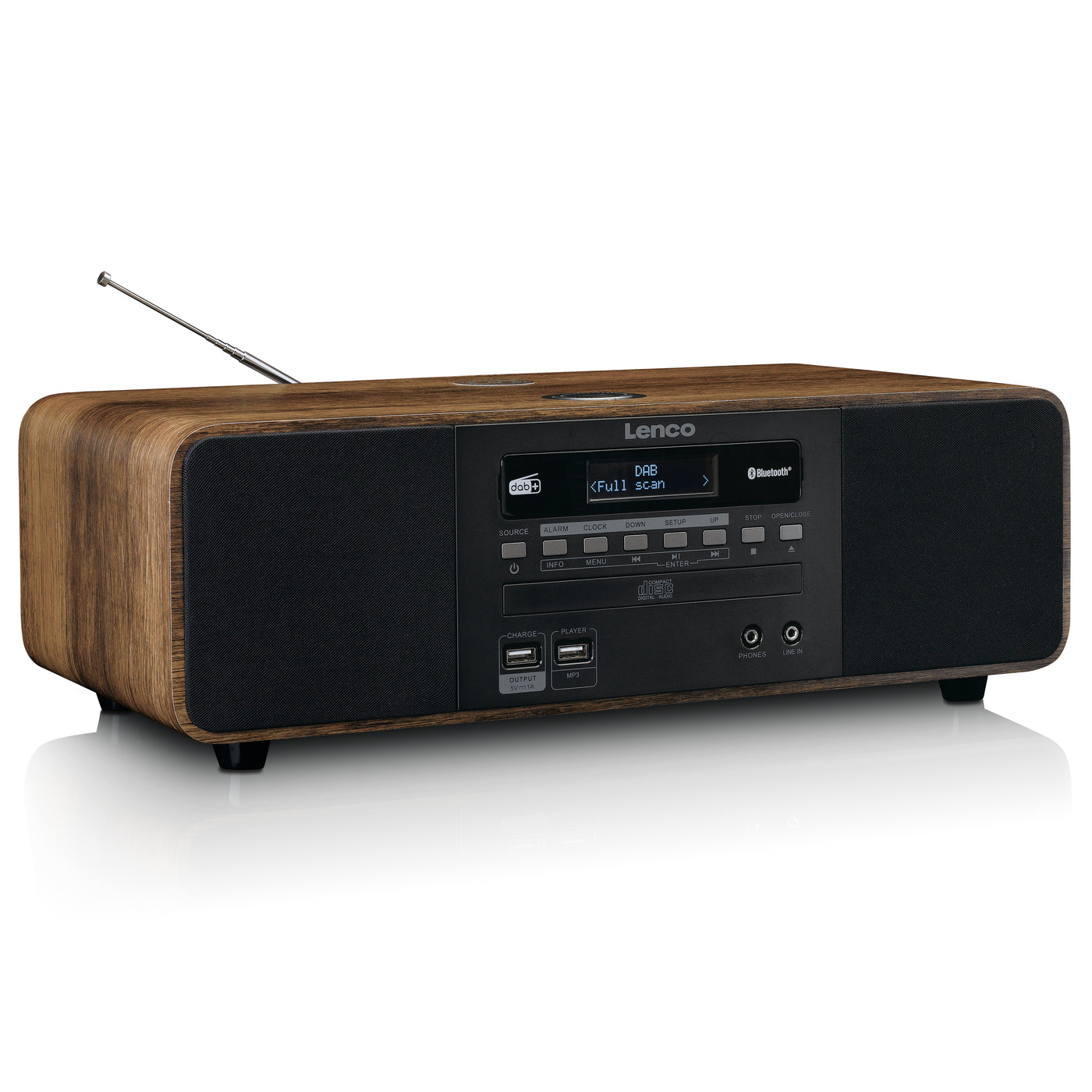 Lenco DAR-051WD - Stereo DAB+/ FM Radio - 2 x 10 Watt RMS - CD-Player -  2 x USB - Bluetooth® - QI-Charging 10 Watt - Fernbedienung