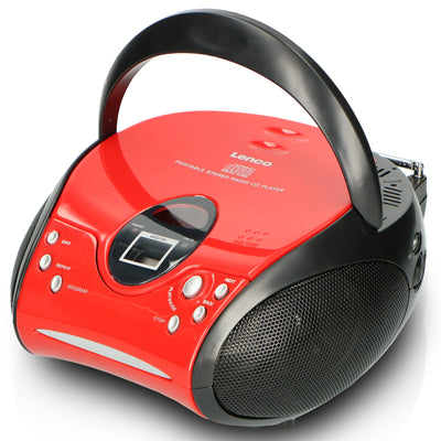 Lenco SCD-24 Red/Black - Tragbares FM-Radio mit CD-Player - Kopfhöreranschluß - Rot/Schwarz