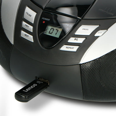 Lenco SCD-37 USB Silver - Tragbares FM-Radio mit CD/MP3-Player - USB-Eingang - AUX-Eingang - Silber