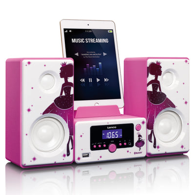 Lenco MC-020 Princess - Mikro-Stereoanlage mit FM-Radio, Bluetooth®, USB und AUX-Eingang - Prinzessin