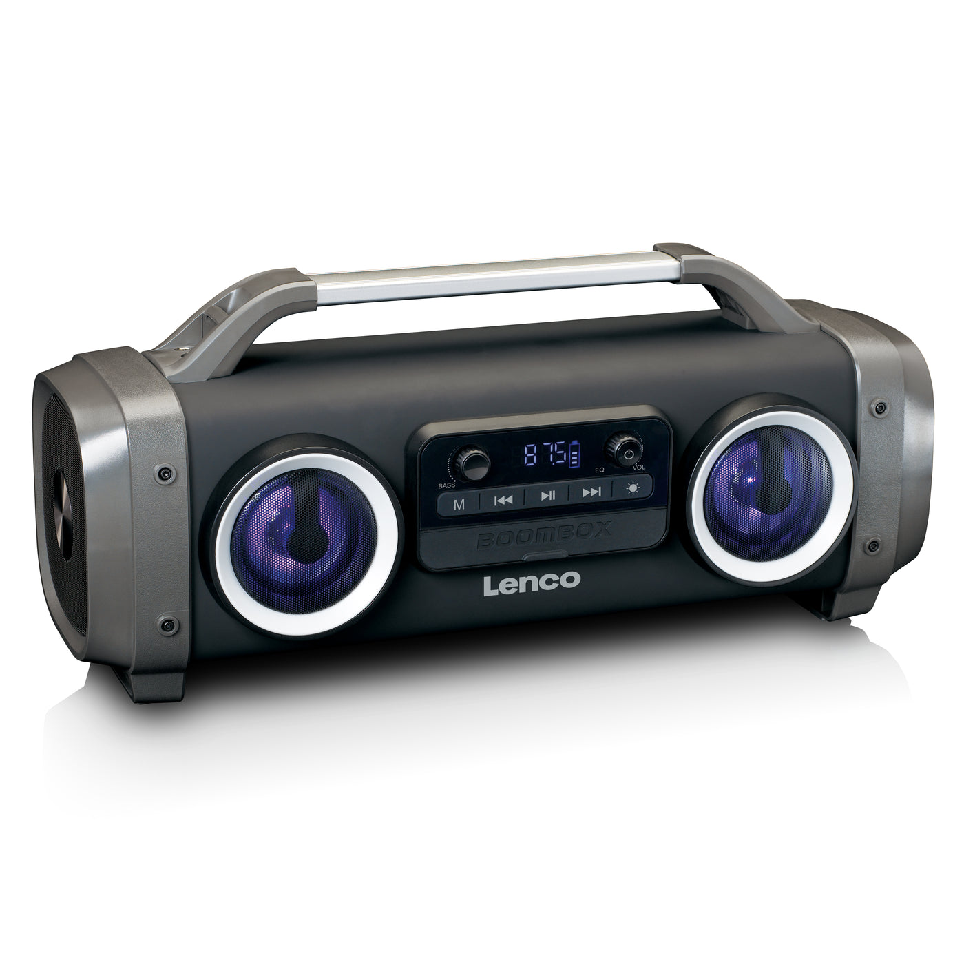 Lenco SPR-100BK - Spritzwasserfester Bluetooth®-Lautsprecher UKW Radio USB und SD mit Lichteffekten - Schwarz